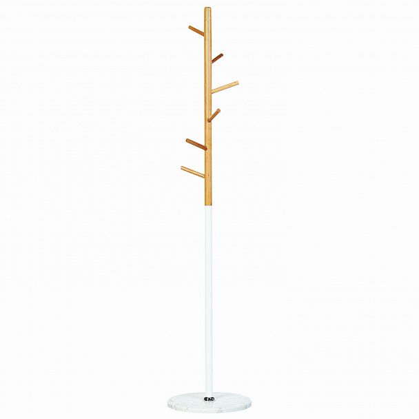 Вешалка-стойка BRABIX "CR-1906" на мраморном диске, металл белый/дерево бук, 6 крючков, 606440 - Вид 3