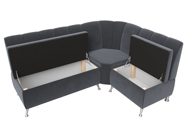 Кухонный угловой диван Кантри правый (полностью велюр серый) - Вид 6