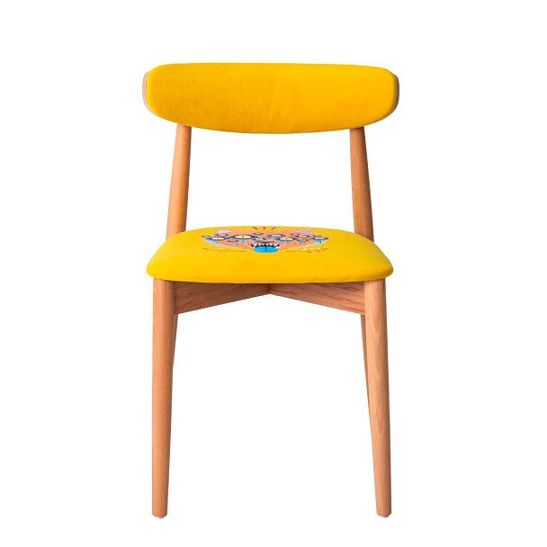 Стул Роквелл, велюр TEDDY 628, вышивка голова тигра, ножки бук, лак - Вид 6