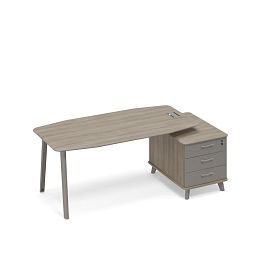 Стол на опорной тумбе малой (тип 2) Time metal ТМ М1 113 МП ВЛ ВЛ вяз либерти (корпус, столешница, топ) / мокко премиум (фасад) - Фото предпросмотра