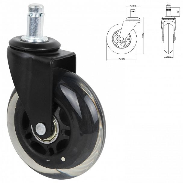 Колеса (ролики) BRABIX для кресла мягкие, резиновые, КОМПЛЕКТ 5 шт., шток d - 11 мм, в коробе, 532524 - Вид 3