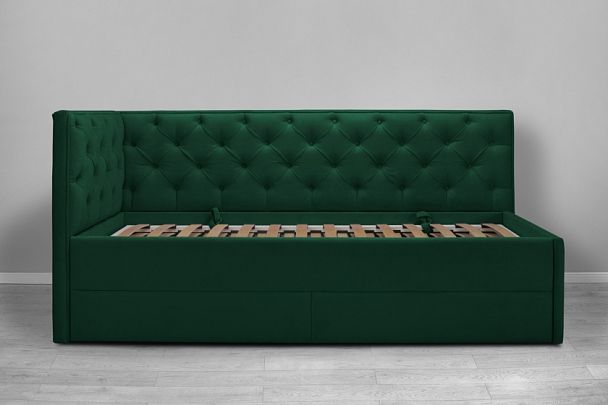 Кровать «Порше», каретная стяжка с доп. спальным местом, зеленая - Вид 2