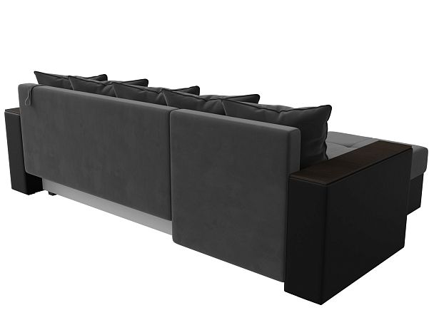 Диван угловой Дубай Лайт угол левый (основа велюр серый, компаньон экокожа черная) - Вид 6