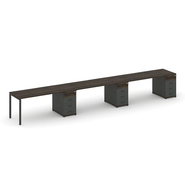 Concept Рабочая станция 3 места с 3 опорными тумбами CN.ORS-444 W Дуб Мали/Антрацит/Металл Антрацит 6000*720*750 - Вид 1