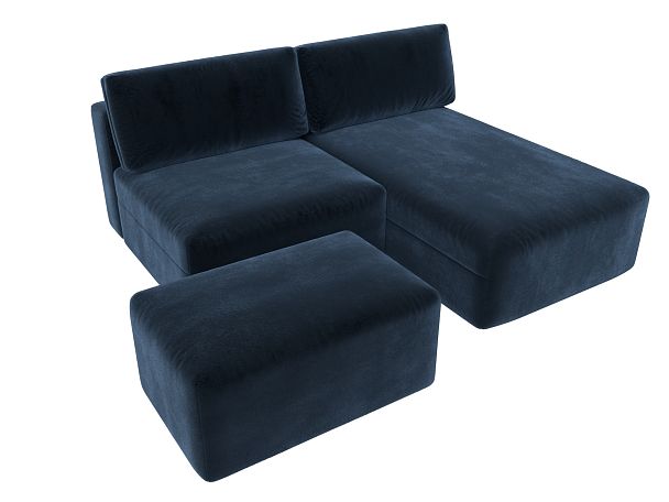 Диван угловой модульный с пуфом Лига-060 НПБ угол универсальный Велюр синий - Вид 6