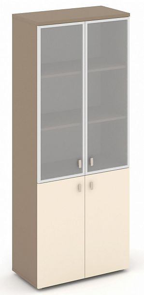 Шкаф высокий широкий (2 низких фасада ЛДСП + 2 средних фасада стекло в раме сатин матовый) "ESTETICA" ES.ST-1.2R Сатин/Сатин матовый - Вид 1