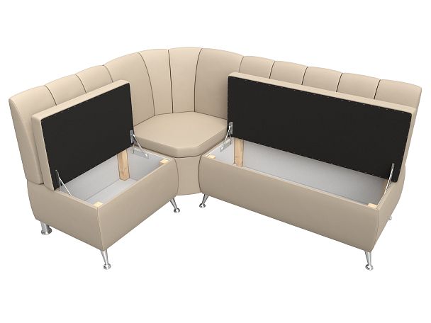 Кухонный угловой диван Кантри левый (полностью экокожа бежевая) - Вид 6