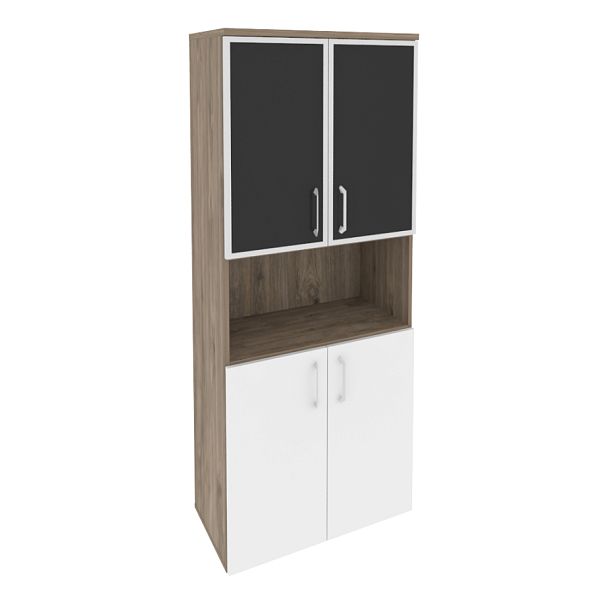 Onix Шкаф высокий широкий O.ST-1.4 R black Тиквуд темный/Белый бриллиант/Cтекло black 800*420*1977 - Вид 1