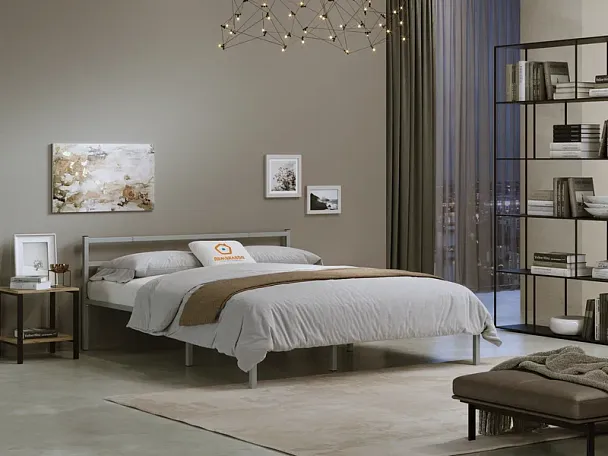 Кровать  металлическая Лофт КОМПАКТ 1400*2000, цвет серый - Вид 4