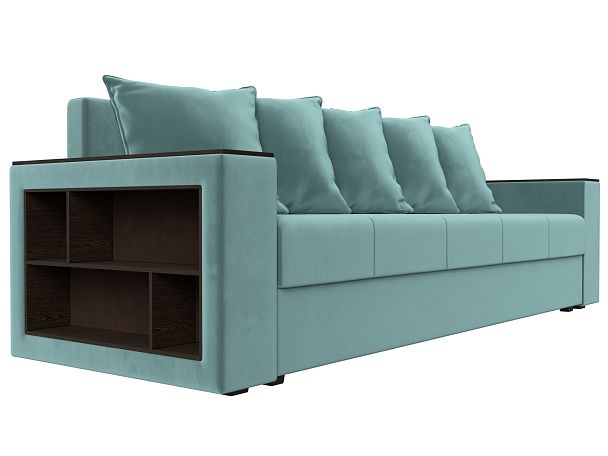 Диван прямой Дубай Лайт полки слева (полностью Велюр бирюзовый) - Вид 3