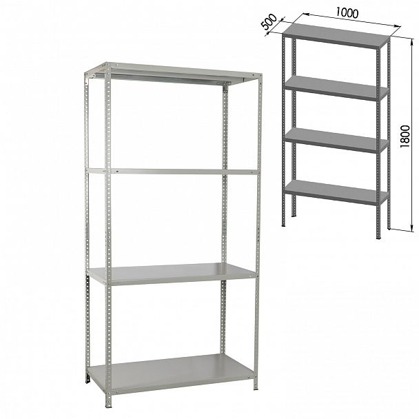 Стеллаж металлический BRABIX "MS KD-180/50-4", 1800х1000х500 мм, 4 полки, сборная стойка, 291116, S240BR145402 - Вид 3