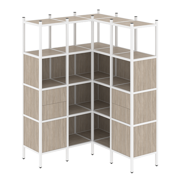 Loft Угловой внутренний стеллаж наборный VR.L-33 Дуб аттик/Белый металл 1278*1278*1869 - Вид 1