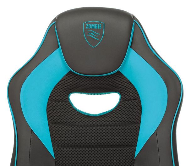 Кресло игровое Zombie GAME 16 черный/голубой ткань/эко.кожа крестов. пластик - Вид 2
