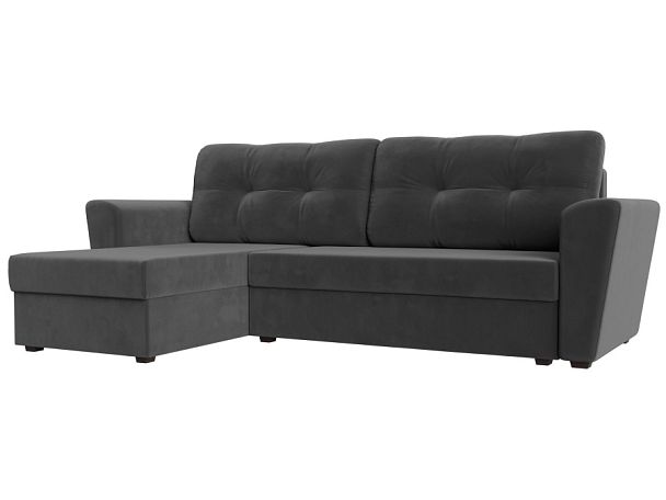 Угловой диван Амстердам Лайт левый (полностью велюр серый) - Вид 1