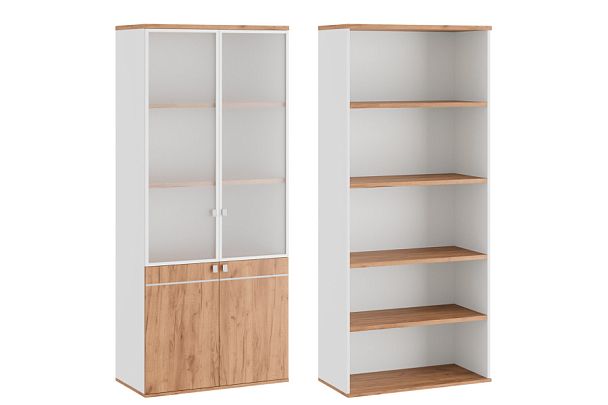 Шкаф для бумаг со стеклом (стекло в раме) Tess 90x45x207 дуб крафт золотой - Вид 1