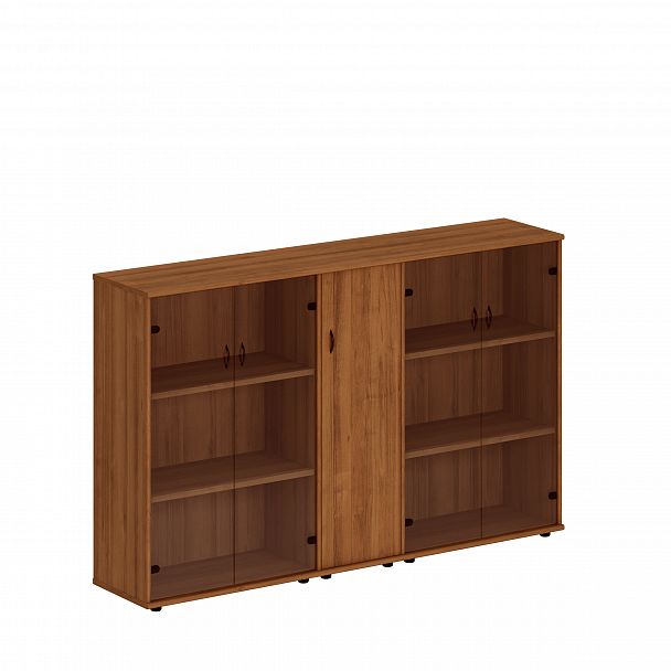 Шкаф комбинированный средний (стекло + закрытый узкий + стекло) "Престиж" Исп.28 темный орех - Вид 1