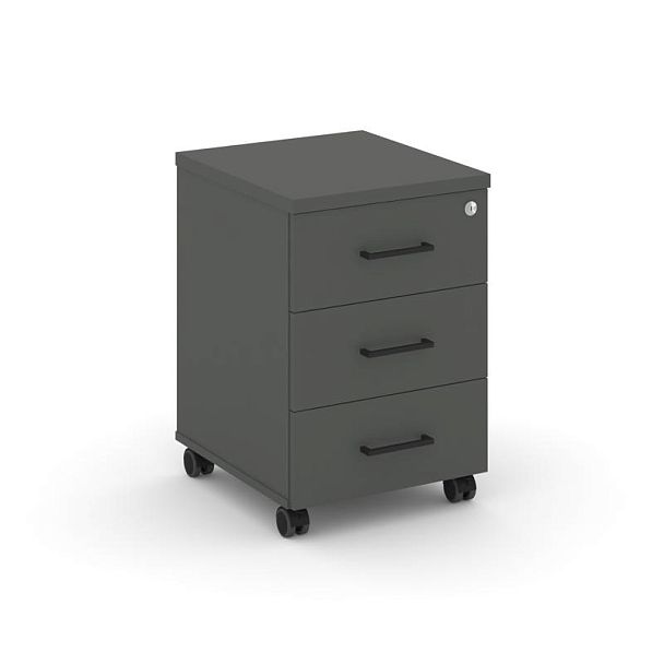 Стайл Проджект Тумба мобильная 3 ящ. Стандартные колеса SN.TM-002 Антрацит/Черный Ручки 416*460*611 - Вид 1