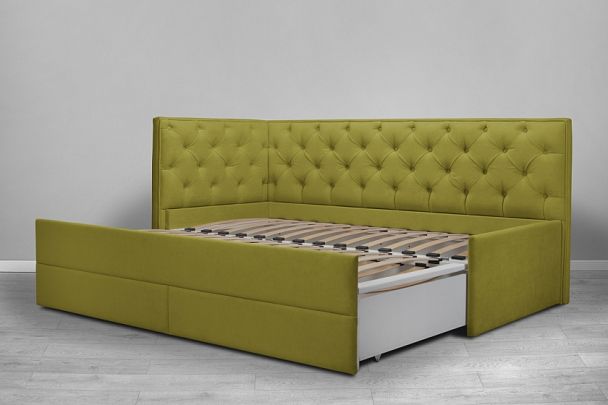 Кровать «Порше», каретная стяжка с доп. спальным местом, желтая - Вид 4