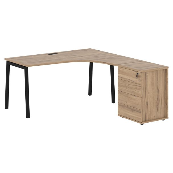 Стол эргономичный с тумбой ELCET 1518(R) Дуб Денвер светлый/Черный 1560х1880х750 EDIS - Вид 1