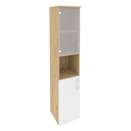 Onix Шкаф высокий узкий левый O.SU-1.4 (L) Тиквуд светлый/Белый бриллиант 400*420*1977 - Фото предпросмотра