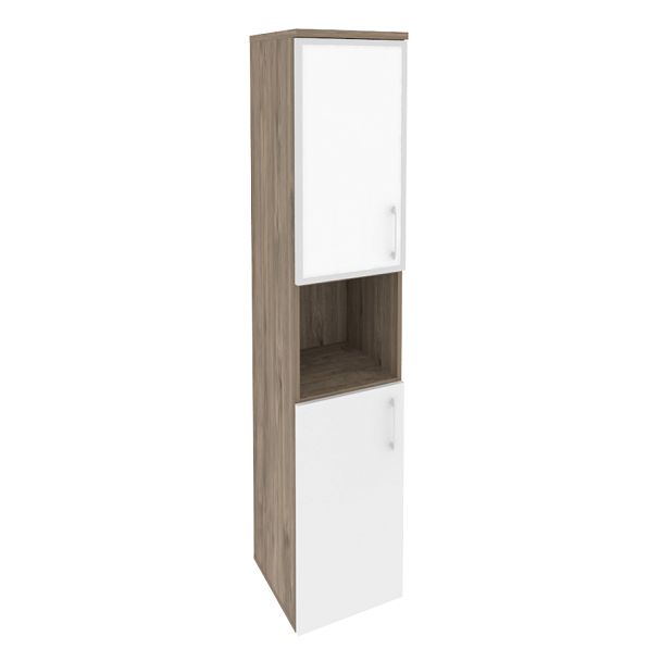 Onix Шкаф высокий узкий левый O.SU-1.4 R (L) white Тиквуд темный/Белый бриллиант/Стекло white 400*420*1977 - Вид 1