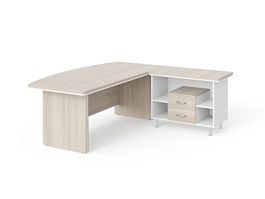 БЕРЛИН / BERLIN Стол руководителя угловой R с тумбой 2 ящика 1600х2000х760 Акация/Белый - Фото предпросмотра