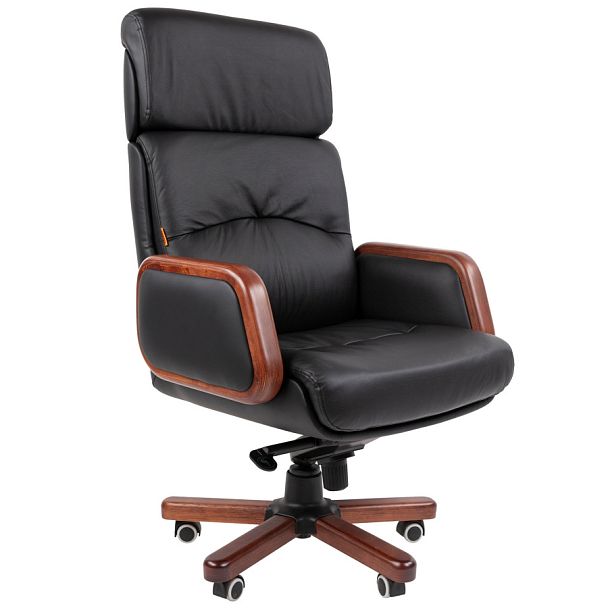 Кресло CHAIRMAN 417, натуральная кожа/экокожа, черный, механизм мультиблок - Вид 1