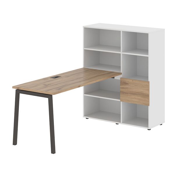 Стол-стеллаж ELRST 1115 Дуб Денвер светлый/Мокко/Белый 1990х1120х1355 EDIS - Вид 1