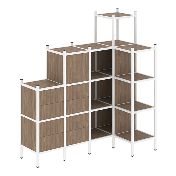Loft Угловой внутренний стеллаж наборный VR.L-48 Дуб аризона/Белый металл 1694*862*1869 - Вид 1