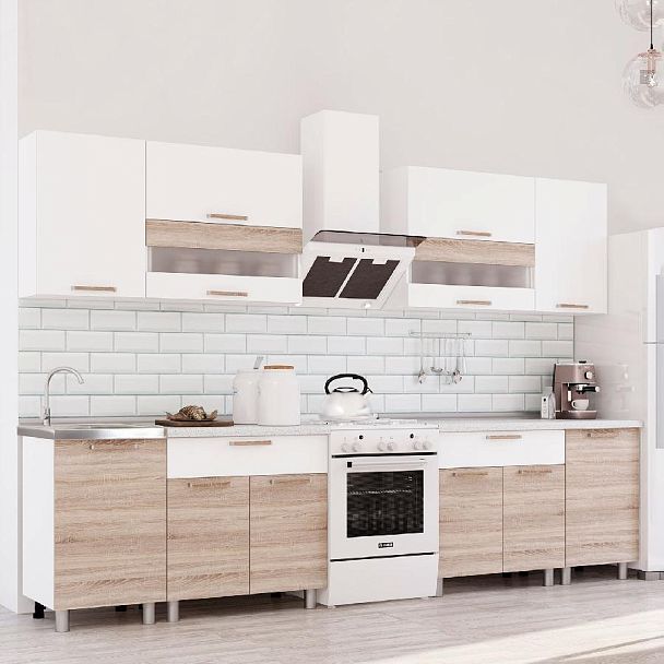 Кухня 2,4м "Айсбери" белый/сонома - Вид 1