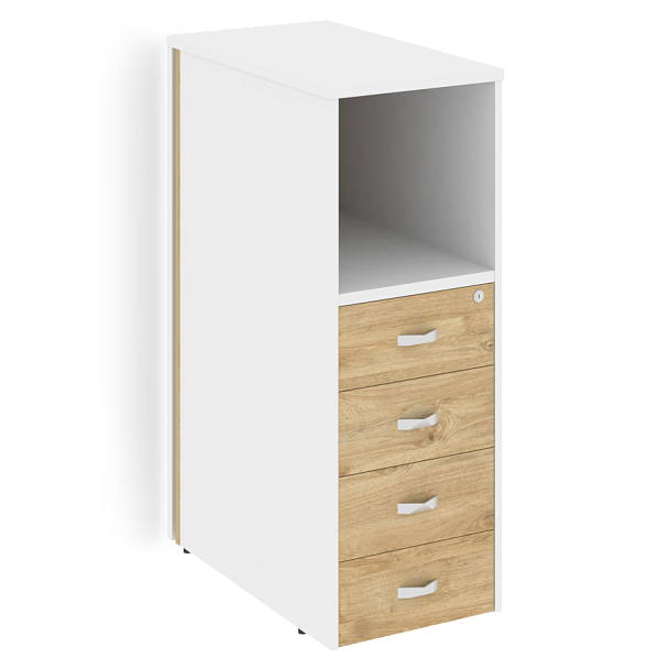 Onix Тумба с подсветкой 4 ящика завершающая, левая O.R-TV-4.S (L) Тиквуд светлый/Белый бриллиант 436*767*1185 - Вид 1