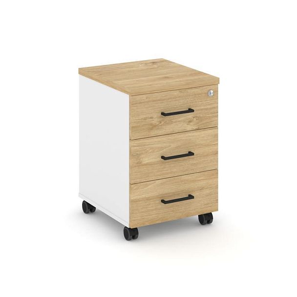 Стайл Проджект Тумба мобильная 3 ящ. Стандартные колеса SN.TM-002 Белый/Тиквуд Светлый/Черный Ручки - Вид 1