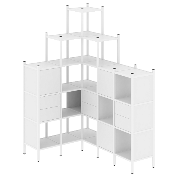 Loft Угловой внутренний стеллаж наборный VR.L-43 Белый бриллиант/Белый металл 1278*1694*2280 - Вид 1