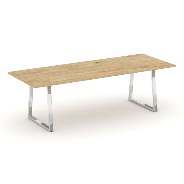 Style Project Direct Lux Стол переговорный M-SN-6T1.SPRG-258.3 Тиквуд Светлый/Нержавеющая Сталь/Хром 2580*980*25 - Вид 1