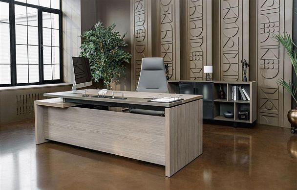 Стол руководителя с кабель-каналами правый U.RUS РС 0106 ДЧ/ЛС дуб виченца/лава серая - Вид 2