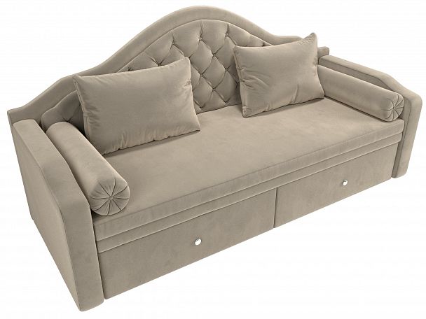 Прямой диван софа Сойер (полностью микровельвет бежевый) - Вид 5