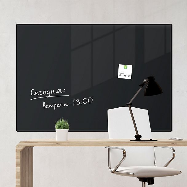 Доска магнитно-маркерная стеклянная 60х90 см, 3 магнита, ЧЕРНАЯ, BRAUBERG, 236748 - Вид 8