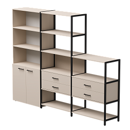 Набор стеллажных систем №12 Everprof EVO 2435x385x1840 Кашемир/Черный - Фото предпросмотра