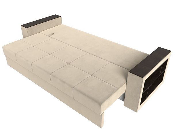 Диван прямой Дубай Лайт полки справа (полностью микровельвет бежевый) - Вид 8