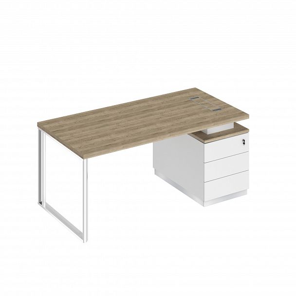 Стол руководителя на опорной тумбе (левый/правый) "Bravo" БР 103  дуб гладстоун светлый/белый премиум/белый премиум - Вид 1