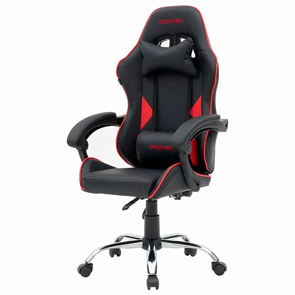 Кресло компьютерное CROMEX "Joker GM-125", две подушки, экокожа, черное/красное, 532954 - Вид 7