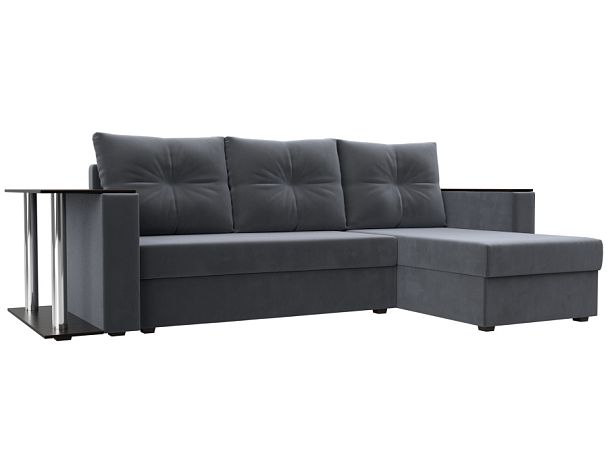 Угловой диван Атланта Лайт правый (полностью велюр серый) - Вид 1