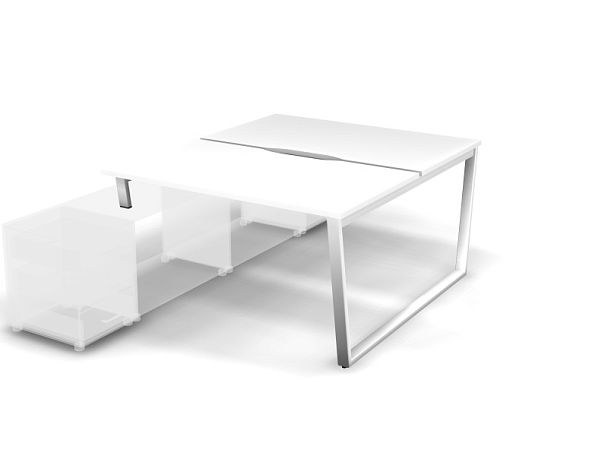 MATRIX 121В201-V Стол прямой двойной с опорой на тумбу, пров. вырезной (V-опоры) 1380х1590х775 Белый - Вид 1