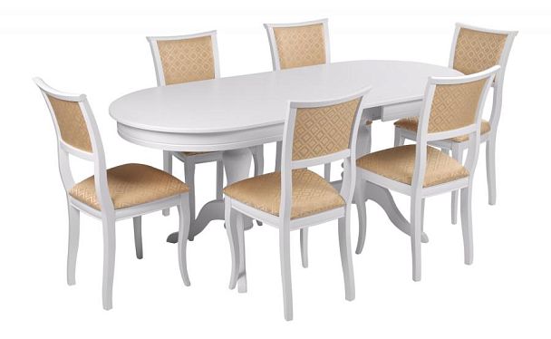 Обеденная группа стол Арей 160(210)х90х76 Белый и 6 стульев Камир Белый/Бежевый жаккард - Вид 1