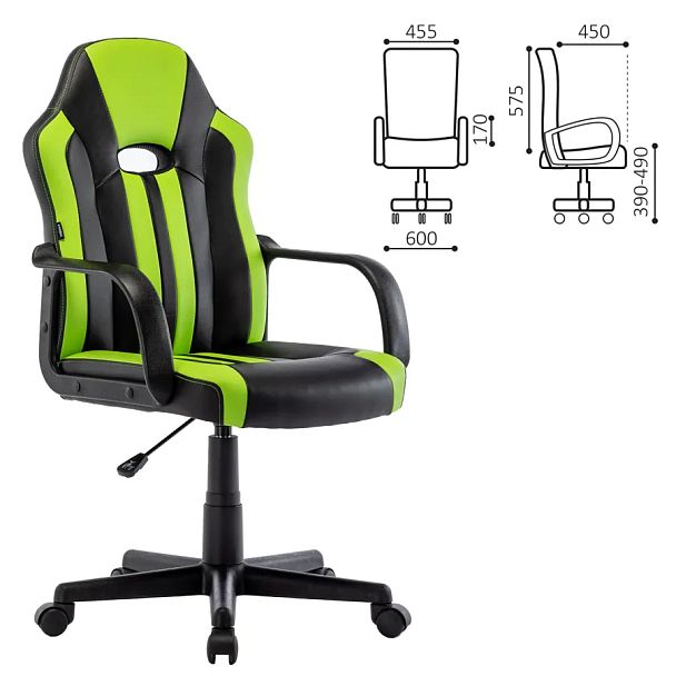 Кресло компьютерное BRABIX "Stripe GM-202", экокожа, черное/зеленое, 532511 - Вид 7