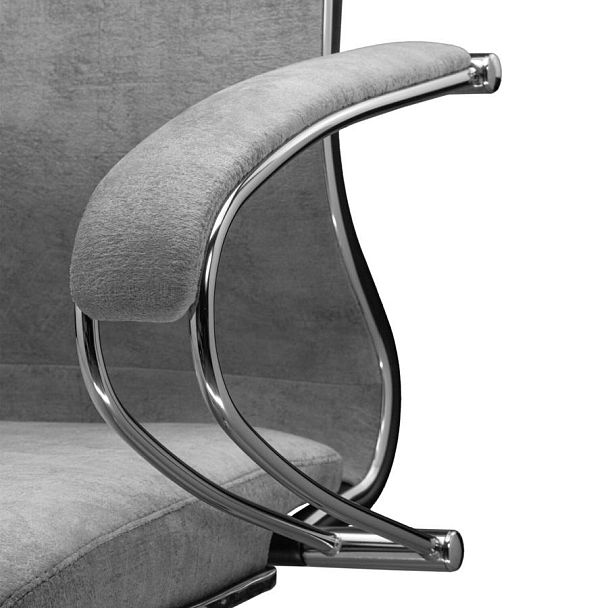 Кресло офисное МЕТТА "L1m 42", хром, сиденье и спинка мягкие, велюр, светло-серое - Вид 12