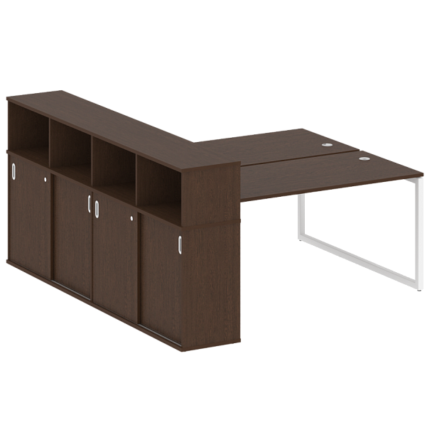 Metal System Quattro Р. ст. с шкафом-купе на О-образном м/к 40БО.РС-СШК-4.4 Т Венге/Белый металл 2010*2332*1098 - Вид 1