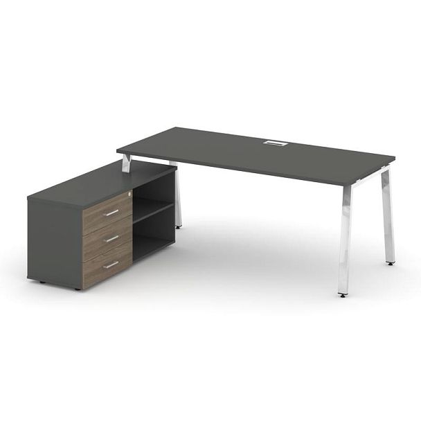 Стайл Проджект Директ Люкс / Style Project Direct Lux Стол письменный с греденцией левой M-SN-6A.SRG-026.M(L) Антрацит/Антрацит/Вяз Благородный/Нержавеющая Сталь/Хром 1980*800*750 - Вид 1