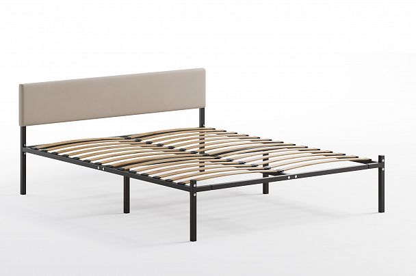 Кровать  металлическая Лофт КОМПАКТ с мягкой спинкой 1400*2000, цвет кровати черный, мягкая спинка светлая - Вид 3
