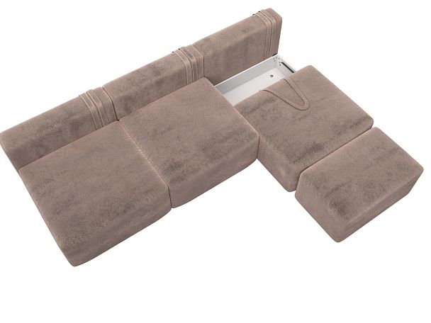 Диван угловой модульный с пуфом Лига-060 НПБ Лонг угол универсальный Велюр бежевый - Вид 7